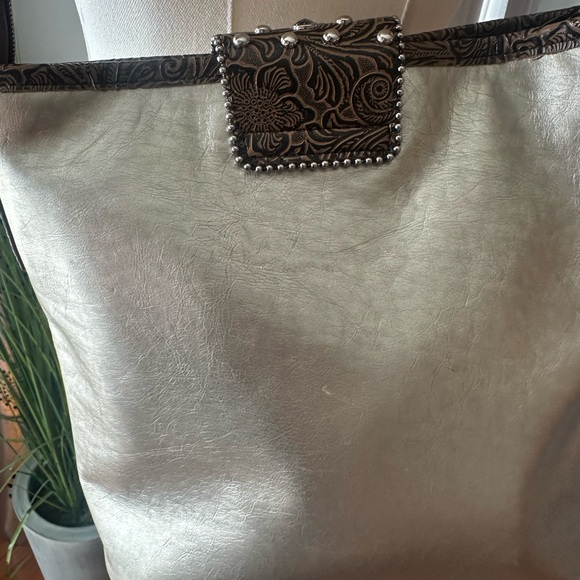 Western Style tooled Floral Faux Leather with Rhinestone buckle shoulder bag - Picture 11 of 15